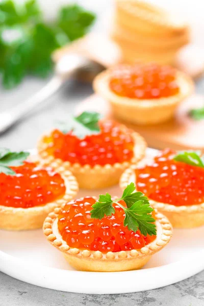 Tartaletas Con Caviar Salmón Rojo Caviar Salmón Caviar —  Fotos de Stock
