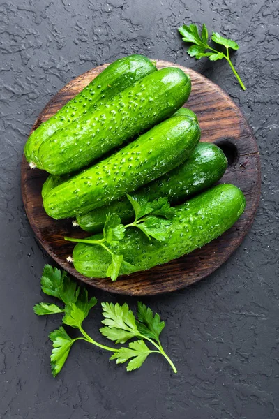 Cucumbers Fresh Cucumbers Wooden Board — Stock Photo, Image