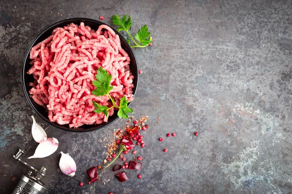 Carne Vită Măcinată Brută Ingrediente Pentru Gătit Carne Proaspătă Tocată — Fotografie, imagine de stoc