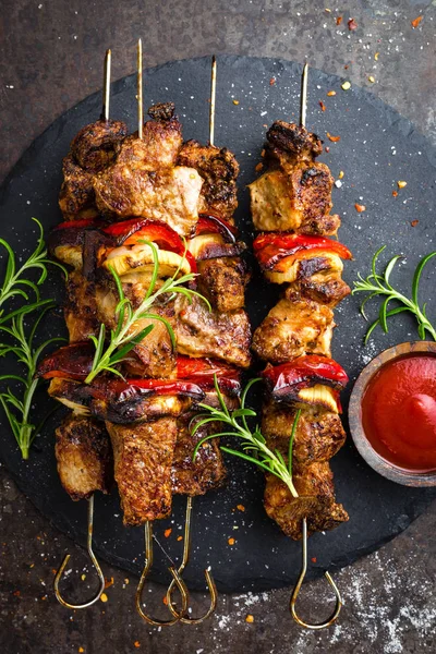 Gegrilde Vleesspiesen Shish Kebab Met Paprika — Stockfoto