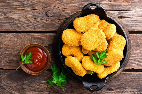 Nuggets Chicken Nuggets Ketchup Wooden Table Fast Food — Stock Photo, Image