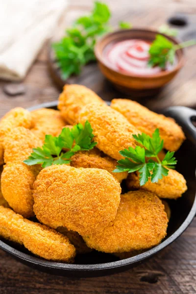 Nuggets Chicken Nuggets Ketchup Wooden Table Fast Food — Stock Photo, Image