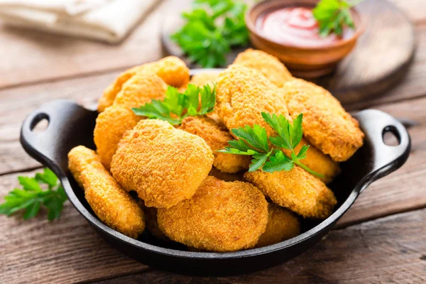 Nuggets Chicken Nuggets Ketchup Wooden Table Fast Food — Stock Photo, Image