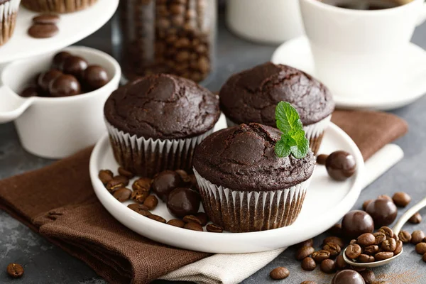 Muffins Chocolat Café Pour Petit Déjeuner — Photo