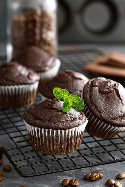 Kaffee Schokoladen Muffins Zum Frühstück — Stockfoto