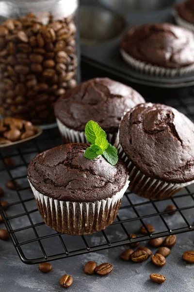 Muffins Chocolate Café Para Café Manhã — Fotografia de Stock