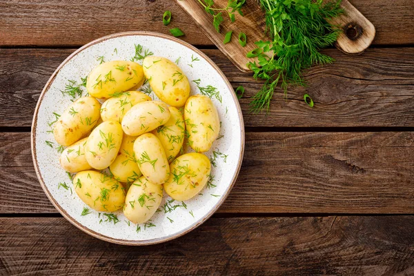 Boiled New Potato Butter Dill Green Onion — Stock Photo, Image