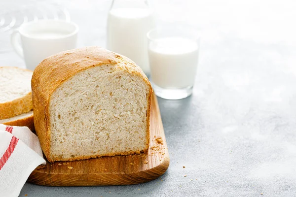 Homemade White Wholegrain Bread Sliced Wooden Board — Stock Photo, Image