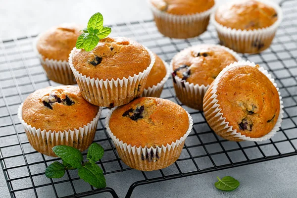 Blaubeer Bananen Muffins Mit Frischen Beeren — Stockfoto