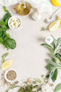 Bitkiler ve baharatlarla mutfak arka planı