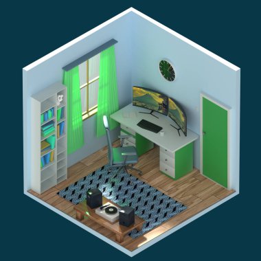 3B Yapılandırma Konsepti Isometric iç mekan.