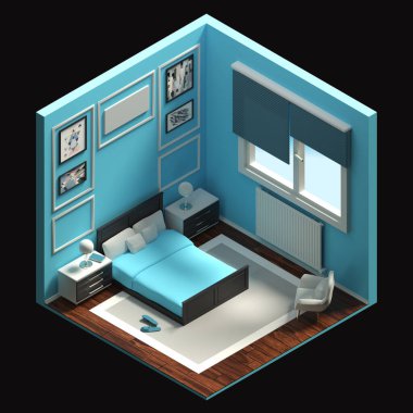 3B Yapılandırma Konsepti Isometric iç mekan.