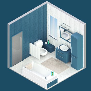 Isometric düz 3D konsept banyo içi.