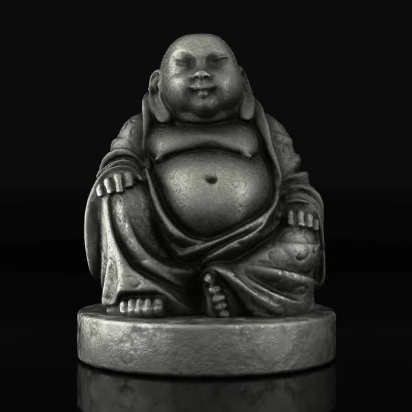 Mycket Vacker Buddha Statyn Svart Spegel Bakgrund — Stockfoto