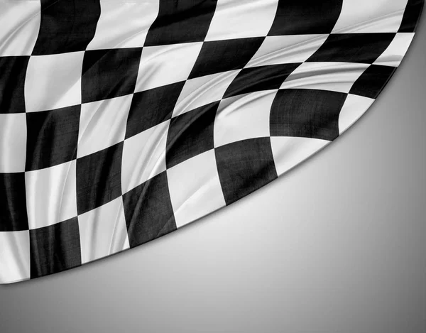 Checkered Black White Flag Grey Background Copy Space — Stock Photo, Image
