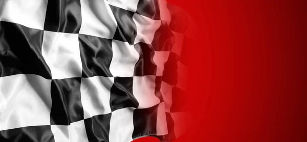 Checkered Czarno Biała Flaga Czerwonym Tle — Zdjęcie stockowe