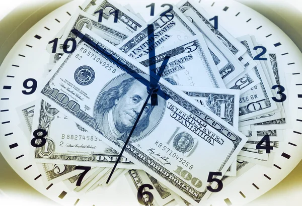 Reloj Billetes Americanos Tiempo Idea Dinero — Foto de Stock