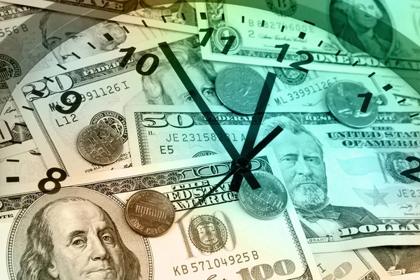 Clock American Currency Time Money Idea — Stock Photo, Image