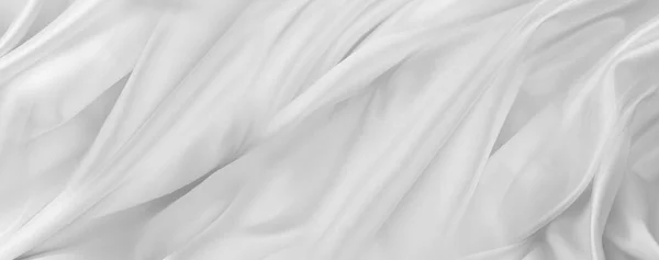 Detailní Záběr Vlnité Bílé Hedvábné Tkaniny — Stock fotografie