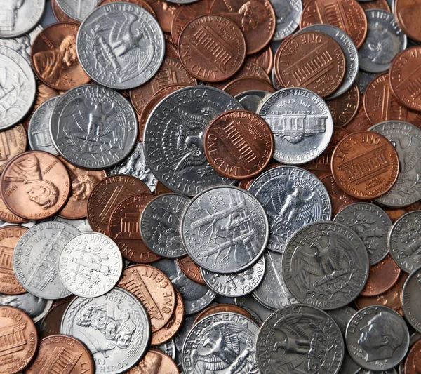 Close Assorted American Coins — Stock Photo, Image