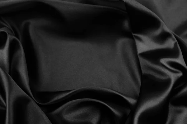 Closeup Rippled Black Silk Fabric — Stock Photo, Image