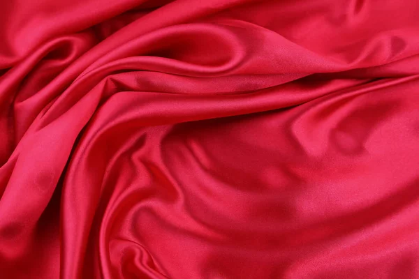 Gros Plan Tissu Soie Rouge Ondulé — Photo