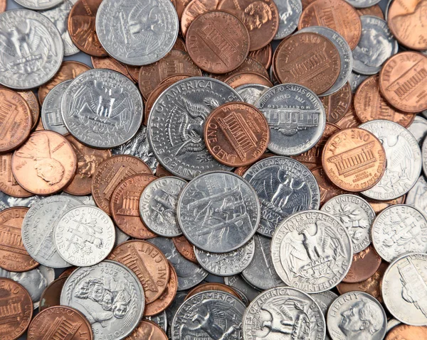 Close Assorted American Coins — Stock Photo, Image