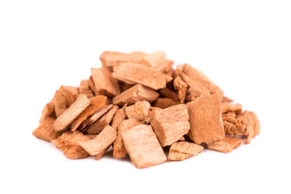 Heap of wooden chips on a white background — Stock Photo, Image