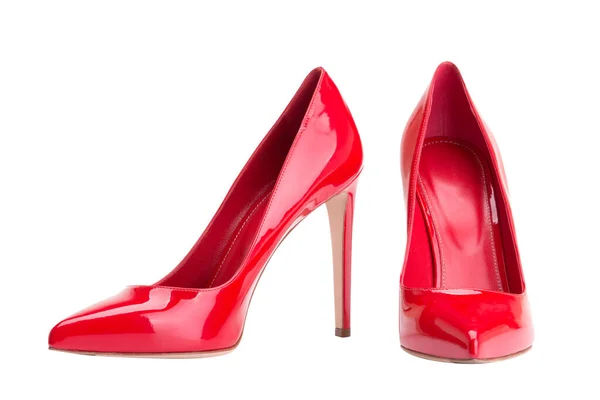 Red female shoes on a white background — Stock Photo, Image