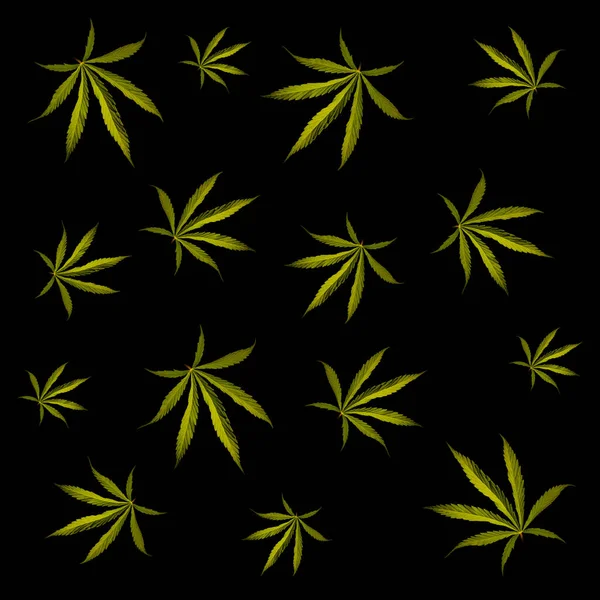 Bladeren van marihuana op een zwarte achtergrond. — Stockfoto