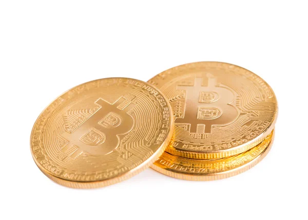 Moedas Bitcoin Isolar Fundo Branco — Fotografia de Stock