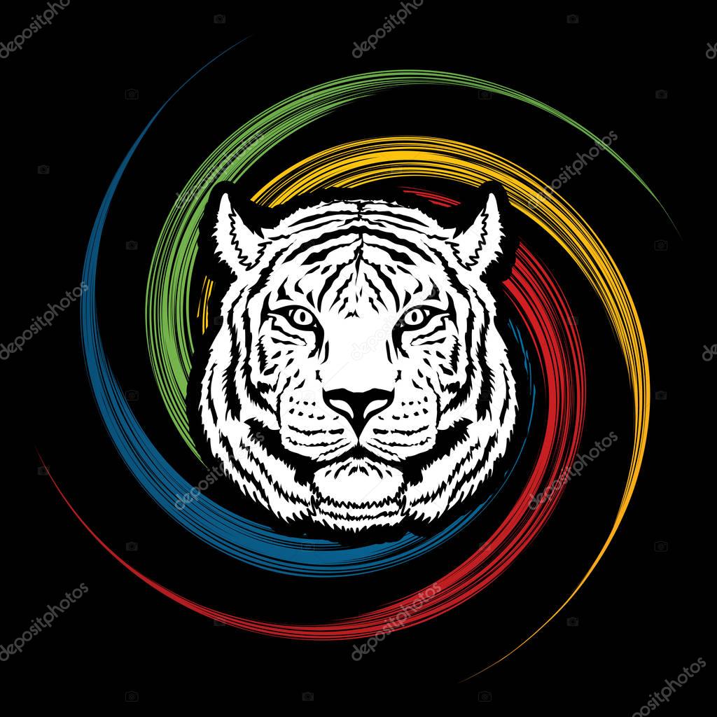 Tiger head designed on spin wheel graphic vector.