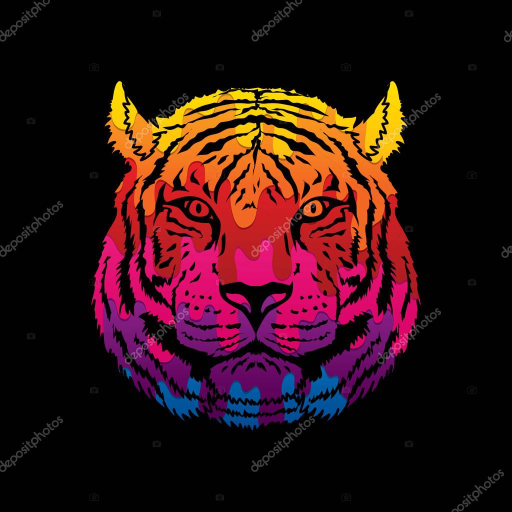 Tiger head designed using melting colors graphic vector.