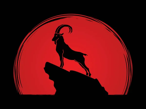 Ibex de pie en el acantilado — Vector de stock