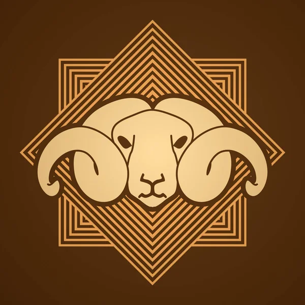 Cabeza de oveja con cuerno grande — Vector de stock