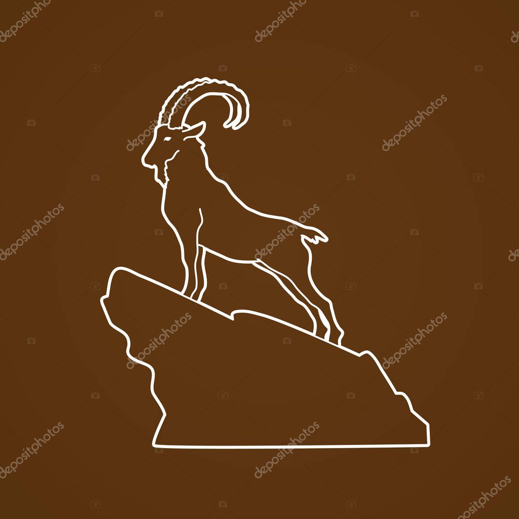 Ibex standing on the cliff outline graphic vector