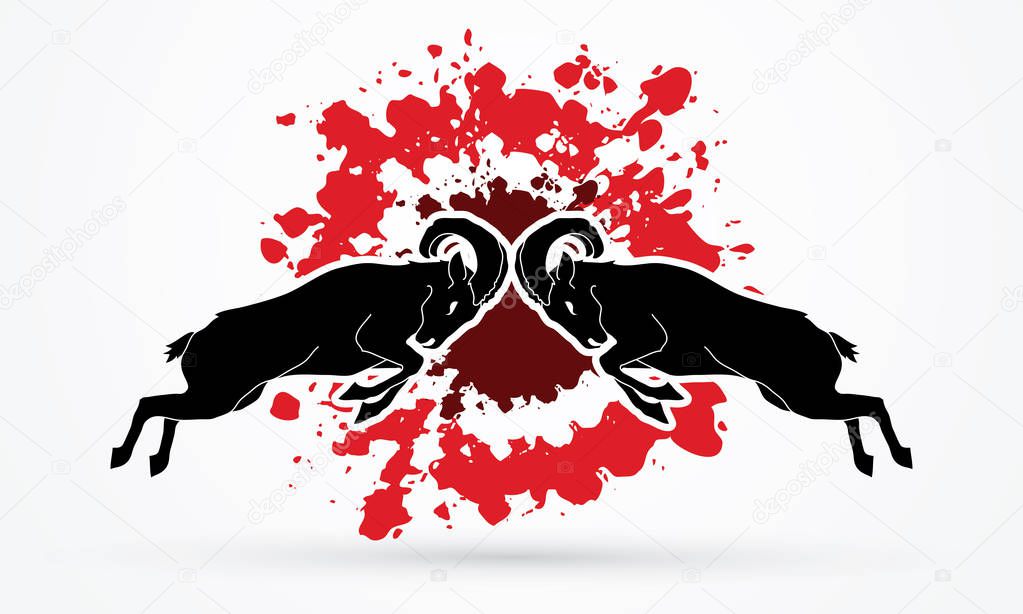 Ibexes fighting designed on grunge splatter blood background graphic vector.