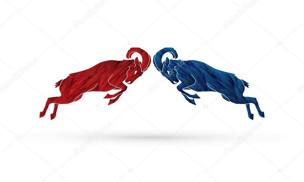Ibexes fighting designed using red and blue grunge brush graphic vector.