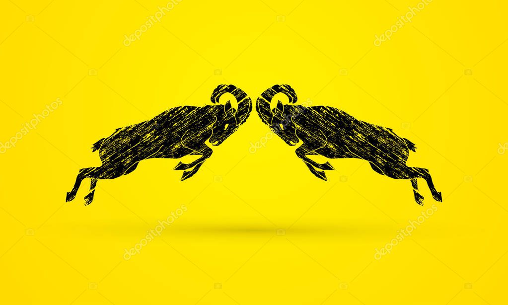 Ibexes fighting designed using grunge brush graphic vector.