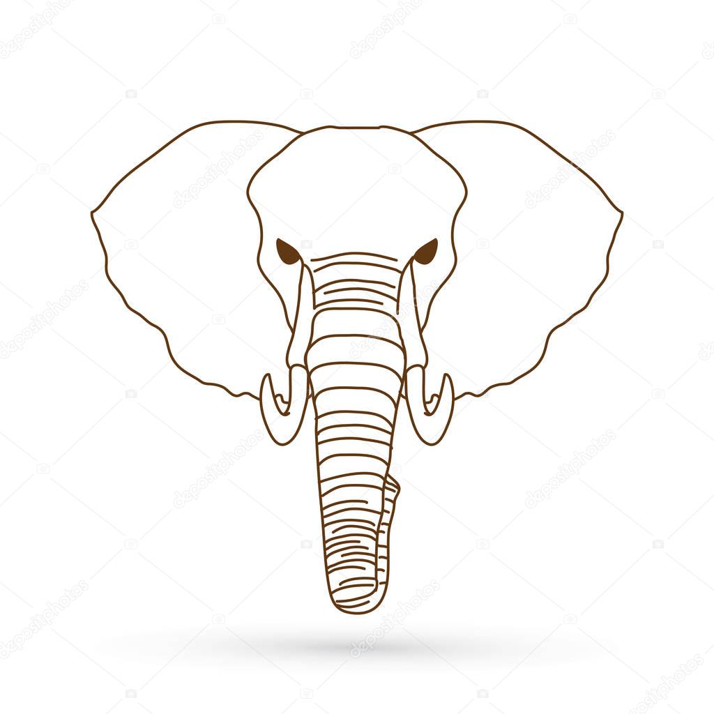Elephant head front view outline graphic vector.