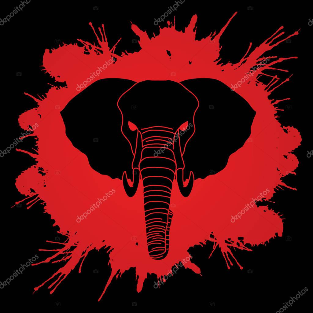 Elephant head front view designed on splatter blood background graphic vector.
