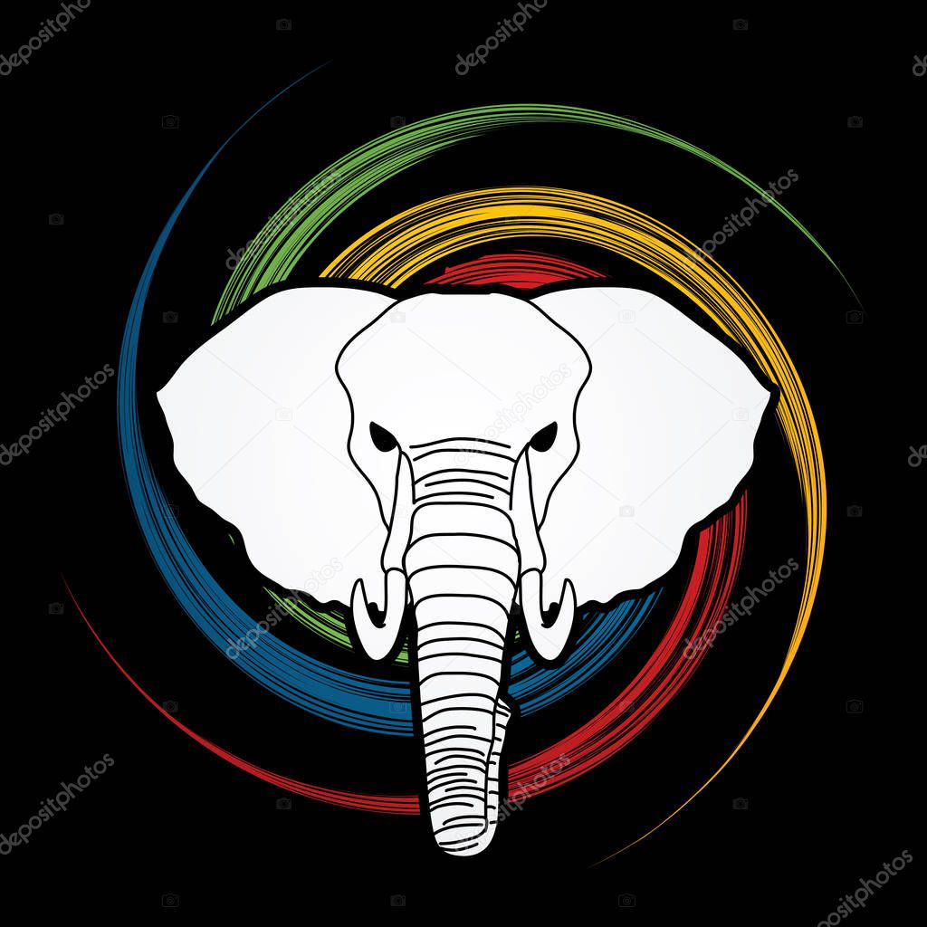 Elephant head front view designed on spin wheel background graphic vector.