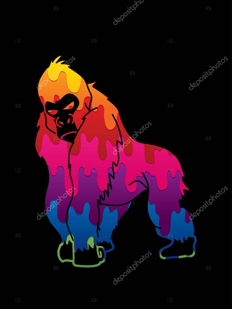Gorilla standing designed using melt colors graphic vector.