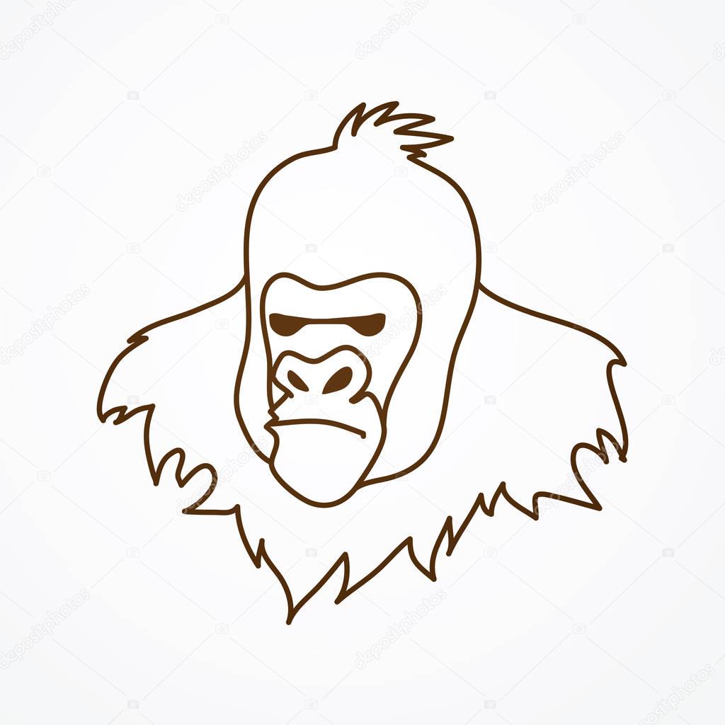 Gorilla Head outline graphic vector.