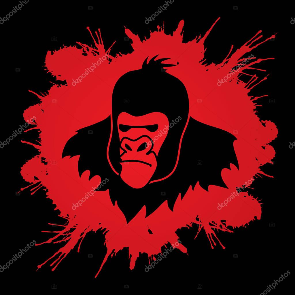 Gorilla Head designed on splash blood background graphic vector.