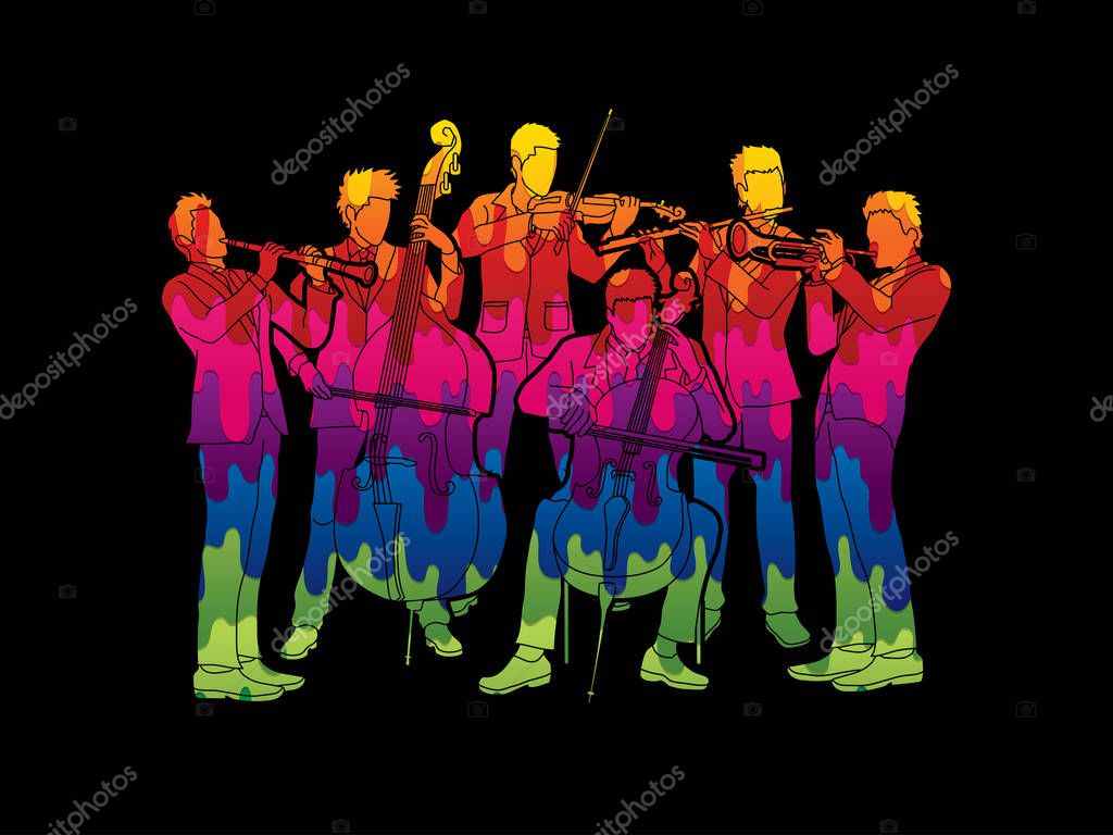 Orchestra player design using melting colors graphic vector