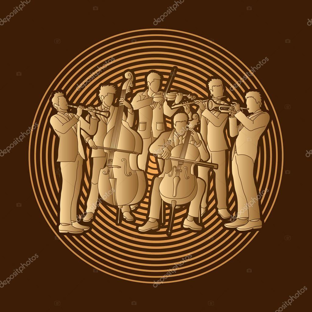 Orchestra player design on line circle graphic vector