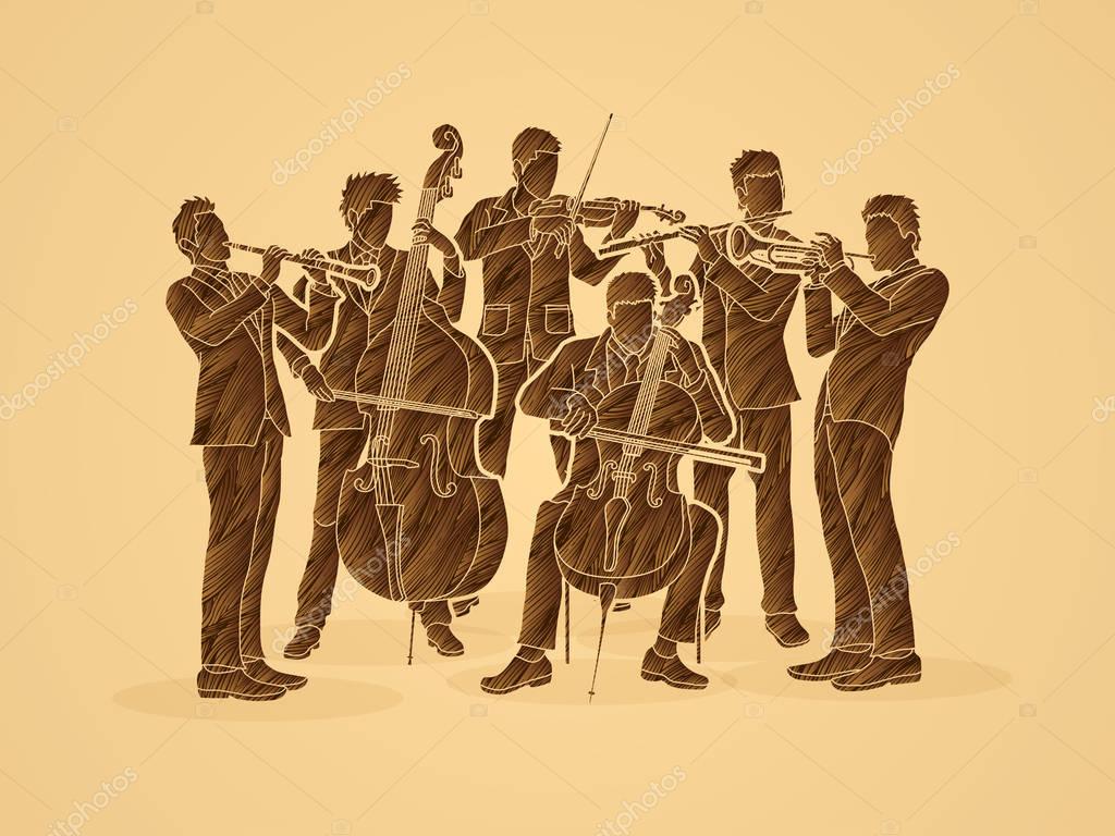 Orchestra player design using brown grunge brush graphic vector
