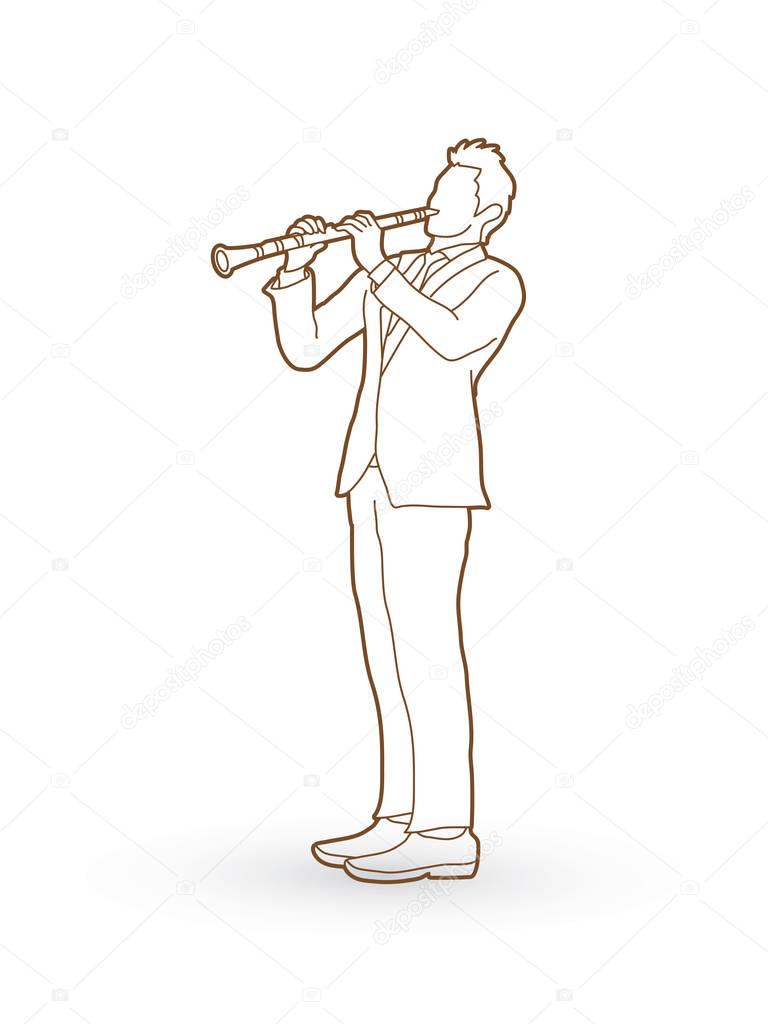 Clarinet player outline stroke graphic vector