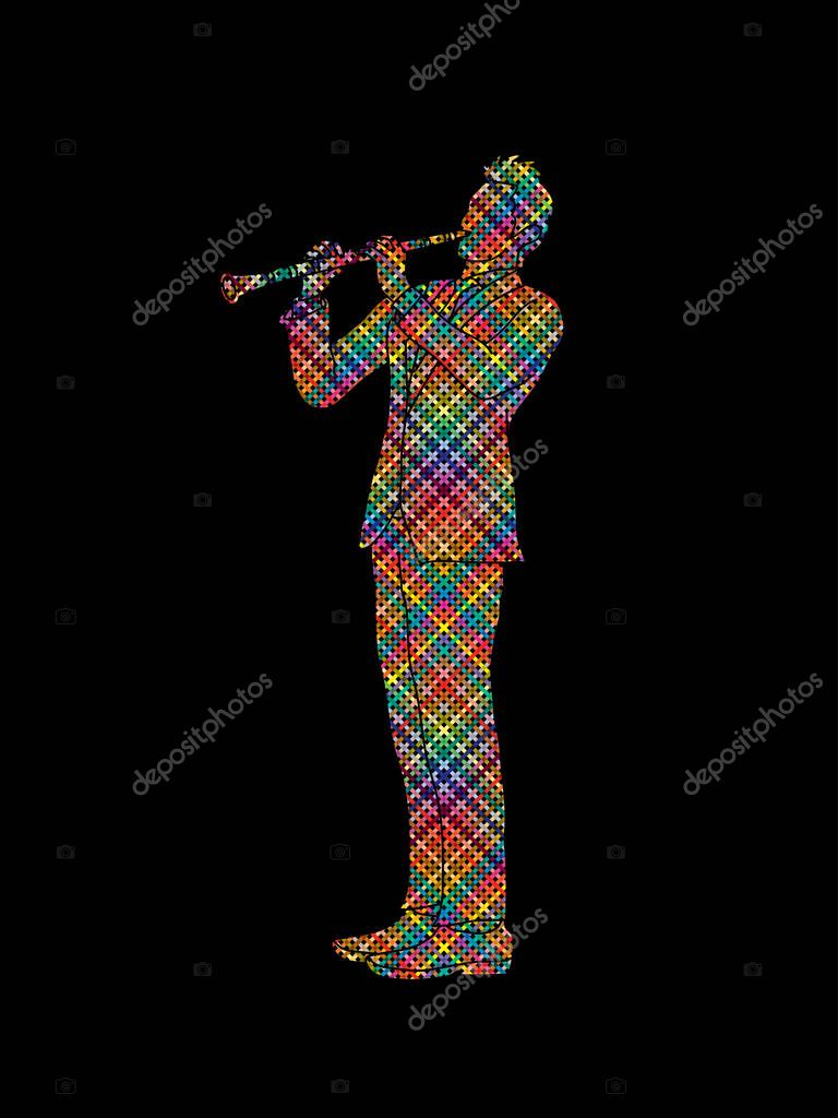Clarinet player designed using colorful pixels graphic vector